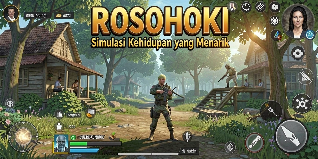 Tangkapan layar dari gameplay ROSOHOKI menunjukkan aktivitas karakter dalam simulasi.