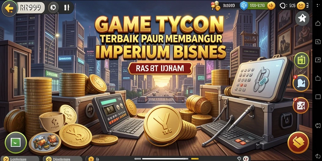 Screenshot utama RR999 menampilkan serunya gameplay Tycoon di layar.