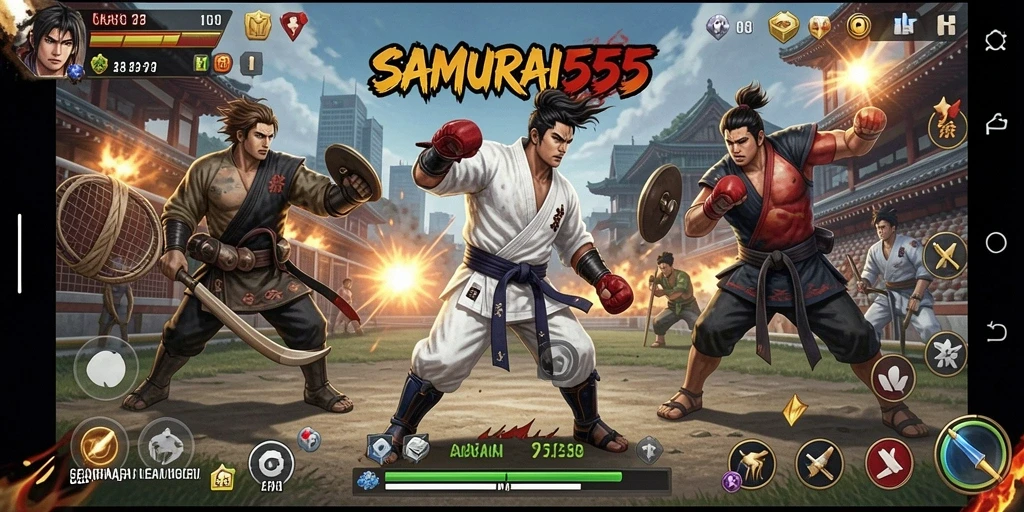 Screenshot gameplay <strong>SAMURAI555</strong> menampilkan aksi seru dalam pertandingan olahraga.