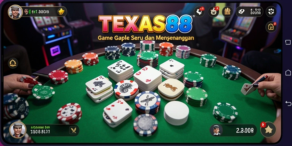 Tampilan utama TEXAS88 dengan gameplay Gaple yang seru.