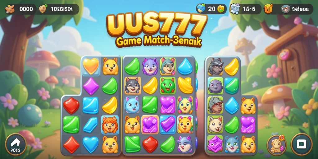 Tampilan gameplay seru UUS777 dengan elemen Match-3 yang menarik.